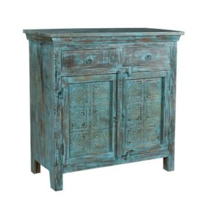 Indian Inspired Antiques Solid Wood Metal Sideboard Blue